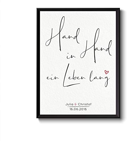 Bild Hochzeit Hand in Hand ein Leben lang Aufsteller Plakat Gästebuch Namen Datum Eingang Hochzeitsfeier Kunstdruck, POSTER