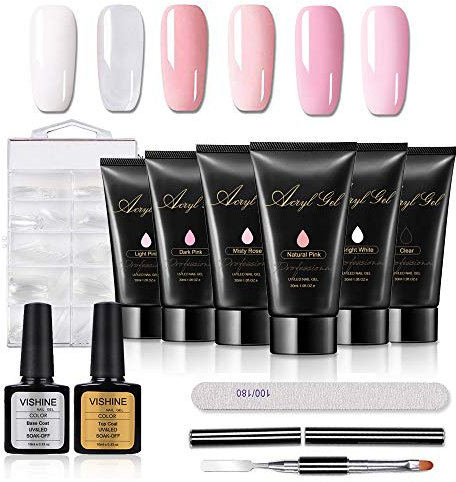 Vishine Hybrid Gel Nail Kit 30ml/6pcs, Extension Gel Trial Kit Nail Builder Gel Enhancement Extension Professional Poly Nail Gel All-in One Nail Technician for Starter