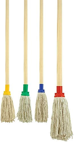 SI 2XPLASTIC Head Mop Head Wooden Shaft Hygienic Cleaning No12 Pure Yarn Cotton Mop