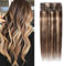 Elailite Real Hair Clip in Hair Extensions 100% Human Hair Remy Natural Hair Extension - 8 Pcs Full Head Thin Thickness (Mix #4/27 Medium Brown & Dark Blonde, 10 inch-50g)