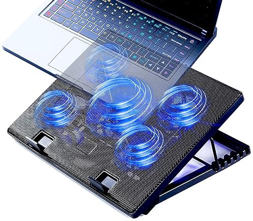 KEROLFFU Laptop Cooling Pad 17inch 15.6 14 13 12inch Gaming Cooler Pad Chill Mat 5 Quiet Fans LED Lights and 2 USB Ports Adjustable Laptop Stand 5-Height Angle