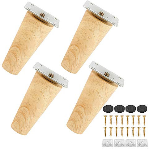 miuline Lot de 4 Pieds de Canapé Bois Massif, Pieds de Meubles pour Fauteuil, Table de Nuit, Armoire, Tiroir (8cm, Straight)