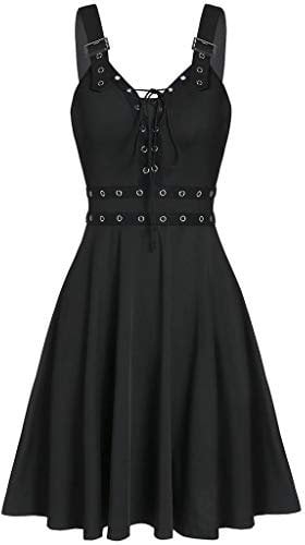 Hopoter Damen Kleider Mittelalter Retro Kleidung Gothic Kleid 50s Renaissance Cosplay Dress Armellos Einfarbig Kleider Party Festlich Karneval Kostüm