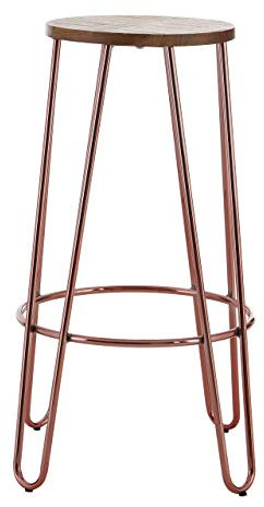 Premier Housewares Bar Stool, Counter Height Stools, Metal & Wood, w40.5 x d40.5 x h75cm - Rose Gold