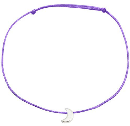 Selfmade Jewelry Fußkettchen Damen Halbmond Silber Handmade Größenverstellbares Fußbändchen mit Mond-Sichel inkl. Geschenk-Verpackung (Silber - Lila)
