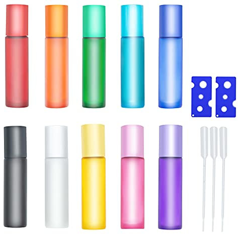 testyu 10 Stück Ätherische Öle Roller Flaschen, 10 ml Roll on Leer Glasflaschen Milchglas Rolle Flaschen mit Edelstahl-Kugel für Aromatherapie, Duftstoff, Zuhause