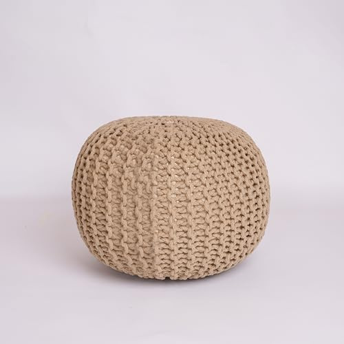 EXQUIZIT HOME Gestrickter runder Sitzhocker mit Fußhocker, Ottomane, groß, 100 % Baumwolle, grob, handgestrickt, mit Polystyrol-Perlen-Füllung, weiche und bequeme Fußstütze und gelegentliches Sitzen