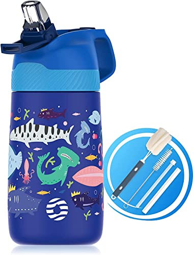 Fjbottle Niños 350ml Botella de Agua Acero Inoxidable con Pajita, Sin Fugas, sin bpa botella termica Reutilizable