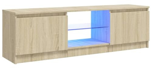 vidaXL TV Schrank mit LED-Leuchten Lowboard Sideboard Fernsehschrank Fernsehtisch TV Möbel Tisch Board HiFi-Schrank Sonoma-Eiche 120x30x36cm