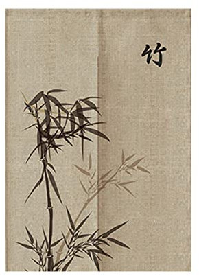 Hiseng Japonais Noren De Rideau de Porte Diviseur Tapisserie Fenêtre Rideaux Panneau, Tenture Décoration pour Chambre à Coucher Cuisine Restaurant Embrasure (Encre de Bambou,85x90cm)