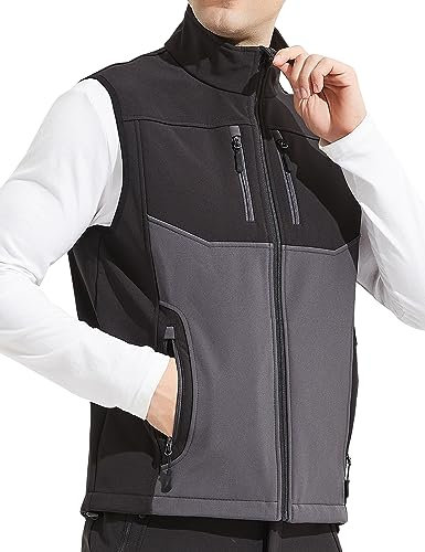 KUTOOK Gilet Uomo Antivento Fodera di Pile Smanicato in Softshell Impermeabile Giacca Senza Maniche Invernale per Escursionismo,Viaggi,Corsa,Golf e Vita Quotidiana(Grigio,L)