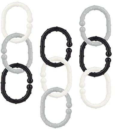 Nuby - Linkables - Stroller Chain - Black, Grey and White - Attachable Links for Strollers, car Seats and Travel - 18 Pieces