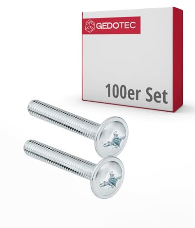 Gedotec Möbelschrauben M4 Stahl verzinkt - H10644 | 100 Stück - Griffschrauben für Möbelgriffe | Möbelverbinder - M4 x 35 mm | Gewindeschrauben - Möbelgriffschrauben - Verbindungsschrauben - Schränke