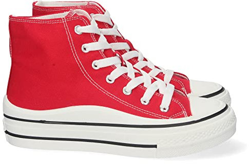 shoes&blues.es 66340-Zapatilla Abotinada, Plana para Mujer, Estilo Bamba, con Material Textil, y Cierre de Cordones, Primavera Verano 2022. Talla 40 Rojo