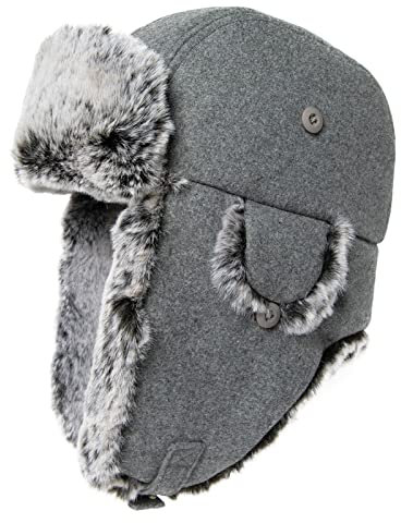 Comhats warme Fliegermütze für Herren Ohrenschützer Unisex Wintermütze mit Ohrenklappen weiche Kunstfellmütze Winddicht Grau M