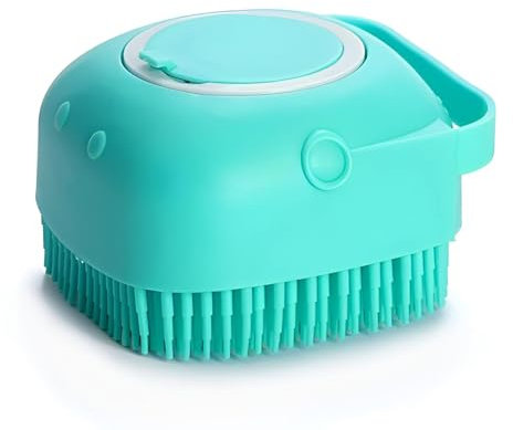 BLMHTWO Hunde Badebürste, Silikon Duschbürste Weich Hunde Waschbürste Mit Griff Haustier-Massagebürste Nachfüllbares Duschgel (Blau)