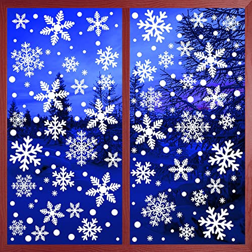 AWCIGG 222 Fensterbilder Weihnachten, Fenstersticker Weihnachten Weißer, PVC Kein Kleber Schneeflocken Aufkleber, Fensterbilder Weihnachten Selbstklebend, Abnehmbare Winter Weihnachten Fensterdeko