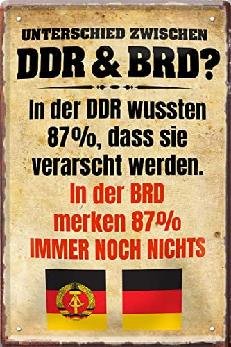 WOGEKA ART Retro Blechschild - Unterschied zwischen DDR & BRD - OSSI vs WESSI - Lustiger Spruch als Geschenkidee zu Geburtstag Weihnachten als Deko Schild 20x30 cm Vintage Metallschild 1799