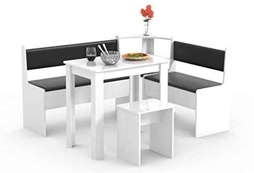 VCM Eckbankgruppe Sitzgruppe Esszimmergruppe Bank Tisch Hocker Esal Mini Weiß