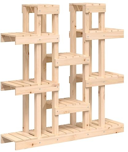 vidaXL Solid Pinewood Plant Stand - Outdoor Planter Holder Shelf with Stable Frame, Unique Design for Display of Plants, Suitable for Patio & Garden Decor