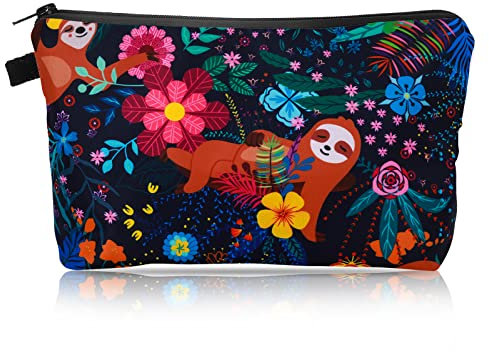Sibba Make-Up-Tasche Klein Kosmetik-Organizer Aufbewahrung Schwarz Mini-Nylon Sonnenblumen-Handtasche GeldböRse ReißVerschluss Federmäppchen Schulzubehör Teenager Frauen Reisen GroßEes Faultier Casual