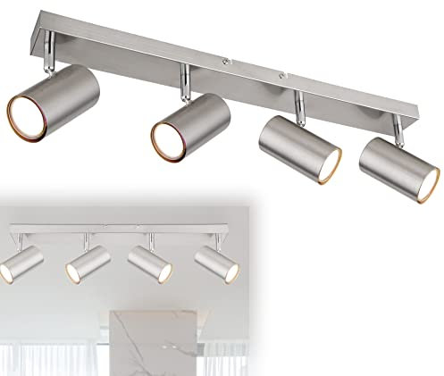 bmf-versand® Deckenstrahler 4 Flammig Schwenkbar - Deckenleuchte mit 4 Spots Nickel - Deckenlampe Wohnzimmer Modern - Strahler Küche Fassung GU10