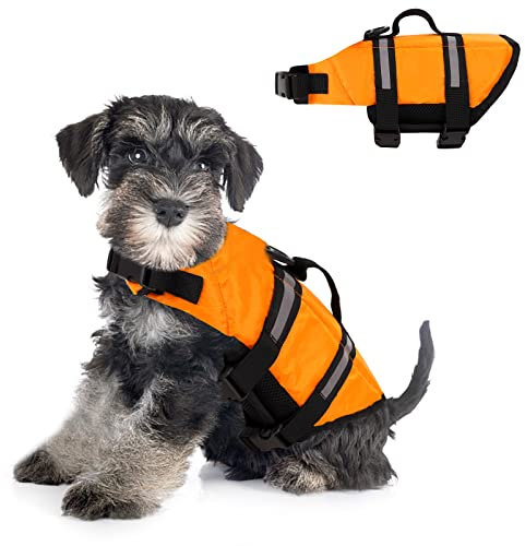 Hundeschwimmweste,Reflektierende Schwimmweste Hund,Verstellbare Hund Rettungsweste,Haustier Floatation Schwimmweste mit Rettungsgriff,Sommer Badebekleidung für Schwimmbad,Bootfahren,Kanufahren (XS)