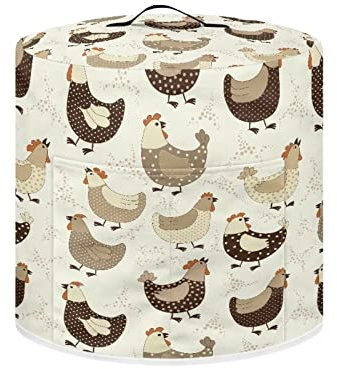ZIATUBLES Chicken White Print Slow Cooker Cover Slow Cooker, Crock Pot Cover Keep Appliance Clean, Slow Cooker Dust Cover with 1 Pocket for Accessories, 8 Quart