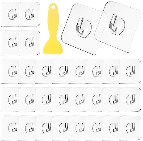 Magischer Haken, 30 Stück Transparente Haken, Klebehaken Transparent, Selbstklebende Klebehaken mit Schaber - für Küche, Bad, Toilette Türwand (5kg Max)