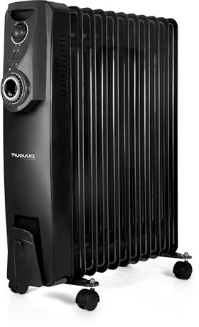 nuovva Oil Filled Radiator Free Standing – Heaters for Home Low Energy – Electric Heater with Thermostat Black – Portable 2500W Radiator with Timer