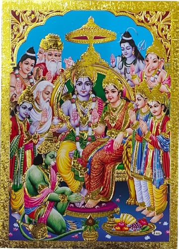 Rastogi Handicraft Best Of Indian Nachdruck Hindu-Gott Poster/Bild mit goldener Folie, ungerahmt (Ram-Ji-Darbar-17,8 x 12,7 cm)