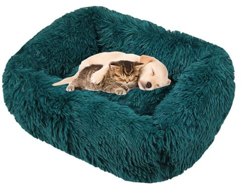 Lukery Hundebett Katzenbett Flauschig Rund aus Plüsch, Kuscheliges Donut Hundekissen und Katzenkissen Weiches Plüsch Hundeliege für Kleine, Mittelgroße und Große Haustiere (Dunkelgrün,S(55X45))