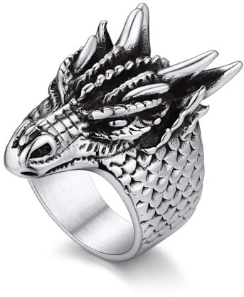 Bandmax Drachen Ring Herren Edelstahl Schlangenring Größe 62 MM Siegelring Freundschaftsring Gothic Schmuck für Jungen Mädchen