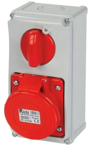 Presa interbloccata verticale con sezionatore interruttore, con fondo, 380V, 5 poli 3P+N+T, 32A, IP54 - Rosi 19.3434R6