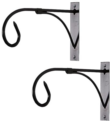 ALI2 Gancho de pared de hierro soporte para plantas, soporte para macetas, 2 paquetes de 27 cm × 15,5 cm, soporte de pared gancho para maceta interior, hierro negro