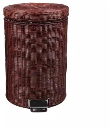 Poubelle ronde en osier avec couvercle, poubelle ronde avec couvercle et seau de doublure, corbeille à déchets en plastique à chute lente, for salle de bain, chambre à coucher, cuisine, bureau, terras