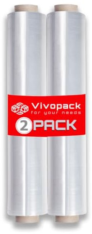 Vivopack Stretchfolie - 2 Stück - Verpackungsfolie auf Rolle, Folie für Möbel, Stretchfolienrolle 50cm, 23μm, 250m, Umzug Schutzfolie, Wickelfolie Stretchfolie für Paletten, Umzugsfolie für Möbel