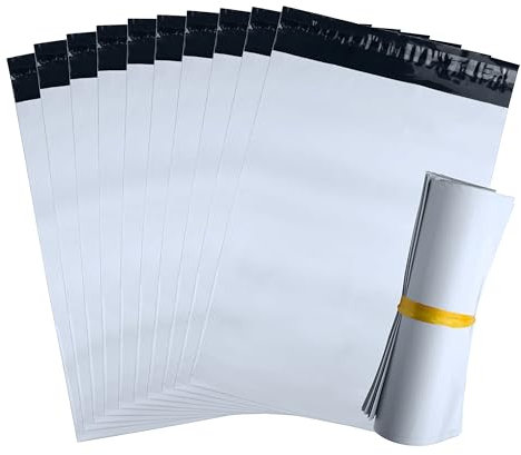 100 weiße, opake Kunststoff-Versandtaschen, selbstklebend, robust, manipulationssicher und wasserdicht (35 x 45 cm, 100 Stück)