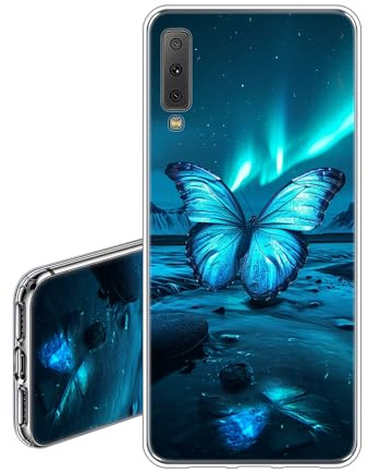 JEZSTHAI Hülle Kompatibel mit Samsung Galaxy A7 2018,Ultra Dünn Durchsichtige Handyhülle,Weiche Flexible Fallschutz Stoßfeste Kratzfeste Silikon TPU Schutzhülle mit Aesthetic Muster Schmetterling