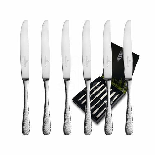 Picard & Wielpütz 6er Geschenkbox mit Hohlheft-Menümessern, Mia 6180, Edelstahl, Hammerschlag-Design, Silber Chrome