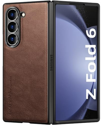 X-level Hülle für Samsung Galaxy Z Fold 6, PU-Leder Handyhülle Dünn Case Stoßfeste Cover kompatibel mit Samsung Z Fold 6 5G - Braun