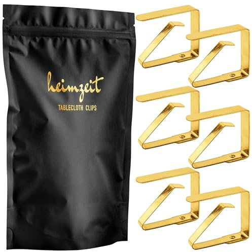 heimzeit Pinces à Nappe en Acier Inoxydable de Haute Qualité [6 Pièces, 4 cm] Couleur: Or, Pinces à Nappe pour l'extérieur et l'intérieur, Pinces pour Tables d'une épaisseur maximale de 3 cm