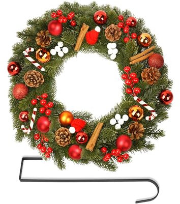OSTWOLKE Türkranz Weihnachten 40cm, Adventskranz Künstlich, Weihnachtskranz Haustür mit Haken aus Metall, Weihnachtstürkranz mit Weihnachtskugeln Weihnachtsdeko, Hängekranz aus PVC für Innen und Außen