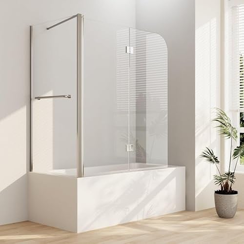 Duschwand für Badewanne 2-teilig Faltbar, Duschwand 120x75x140cm Badewannenaufsatz mit Seitenwand Badewannenfaltwand Duschtrennwand Duschabtrennung für Badewanne, 6mm ESG Sicherheitsglas