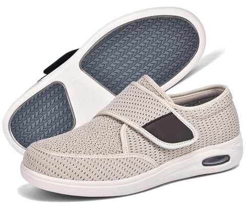 GYCF Herren Damen Diabetiker Schuhe,Orthopädische Verbandschuh,Extra Weit Senioren Schuhe Für Geschwollene Füße,Atmungsaktiv Schuhe mit Hohem Spann für Alte Leute,Beige,49EU