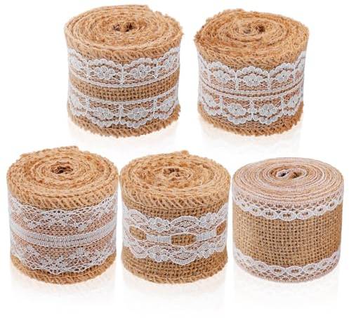 HOODANCOS Juteband Mit Spitze Jute 5 X Juterollen 2 m Pro Rolle