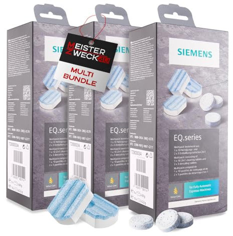 MEISTERZWECK4U Pflegeset 3 Pack - 3x Reinigungstabletten 6x Entkalkungsstabletten kompatibel mit Siemens TZ80003A für EQ series Kaffeevollautomaten & Einbauvollautomaten - Reinigung & Kalkentfernung