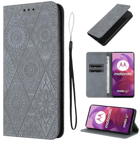 LSPCASA Étui pour Motorola Moto G24/G04 4G 6.5 Pouces Cuir Artificiel Coque Motorola Moto G24 avec Fente pour Carte Coque Motorola Moto G24 Béquille Housse, Gris
