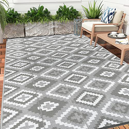 Enyhom Groß Außenteppich 270 x 360 cm, Robuster Flachgewebe Kunststoff Picknickdecke, Wendbarer UV-beständige Campingmatte, Wasserdicht Farbecht Balkonteppich für Outdoor RV Camping Terrassen Garten