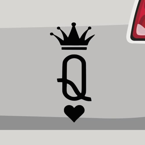 Aufkleber - Queen Herz Krone Karte JDM - Sticker, Folienaukleber für Auto, Motorrad, Fahrrad, Laptop, LKW (10x4,5cm | Schwarz)
